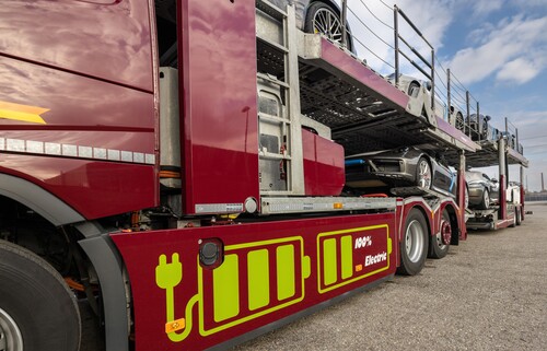 Electric truck for the delivery of new vehicles from the Porsche plant in Zuffenhausen to Switzerland.