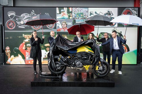 Ducati unveils the Monster Senna Special Edition (2nd from left CEO Claudio Domenicali).
