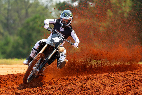 250-cubic motocross bike from Triumph during a test ride.