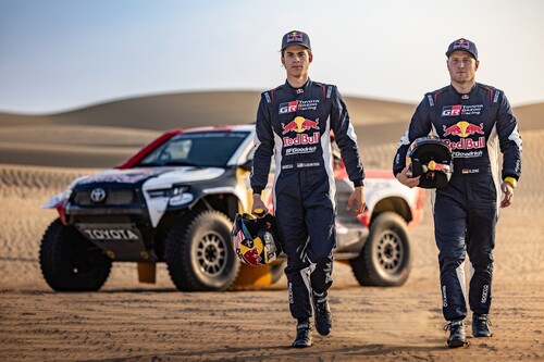 Dennis Zenz (left) and Seth Quintero drive one of the two Toyota GR DKR Hilux T1+ at the Dakar.Toyota GR DKR Hilux T1+.