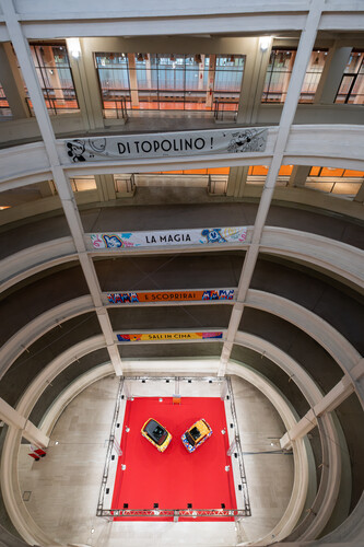 The five unique Disney-style Fiat Topolino models are on display in Turin&#039;s Centro Commerciale Lingotto shopping center.