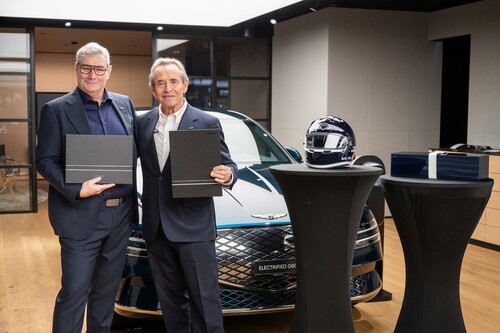 Genesis brand ambassador Jacky Ickx (right) with Luc Donckerwolke, Chief Creative Officer and Chief Design Officer of the Hyundai Motor Group.