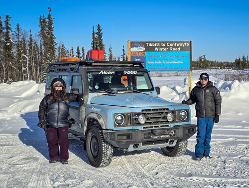 Mercedes (left) and Andy Lilienthal won the truck and SUV class at the Alcan 5000 with the Ineos Grenadier.