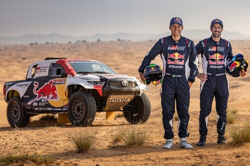 Lucas Moraes (left) and Armand Monleón drive one of the two Toyota GR DKR Hilux T1+ at the Dakar.