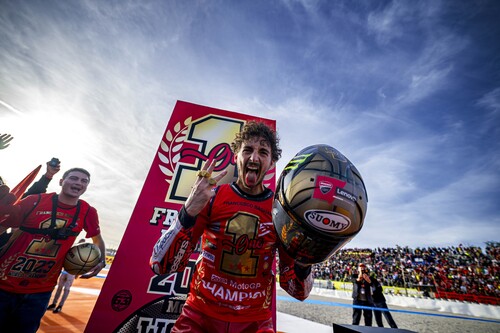 Moto GP World Champion 2023: Pecco Bagnaia on Ducati.