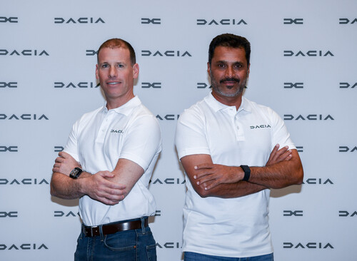 Taking part in the 2025 Dakar Rally for Dacia: Nasser Al-Attiyah (right) and Mathieu Baumel.