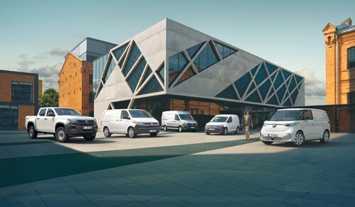 Commercial vehicle range from Volkswagen (from left): Amarok, T6.1, Crafter, Caddy and ID Buzz.