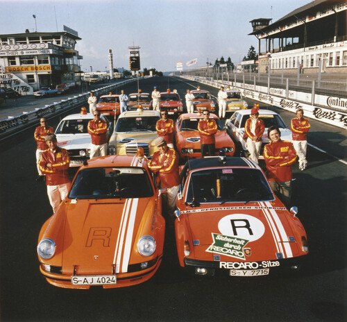 ONS track safety team at the Nürburgring in 1973: Porsche 911 Carrera RSR 2.8 (l.) and 914/6 GT.