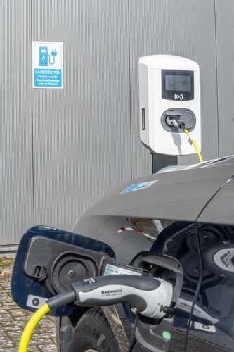 Electric charging point at the production site of motorhome manufacturer La Strada in Echzell.