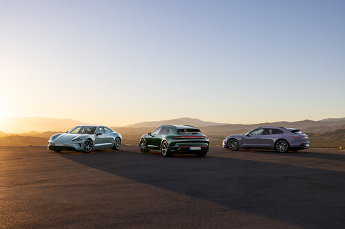 From left: Porsche Taycan, Taycan Turbo Cross Turismo and Taycan 4S Sport Turismo.
