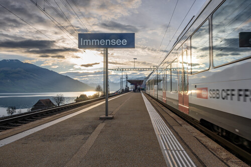 Swiss Federal Railways train at Immensee station.
